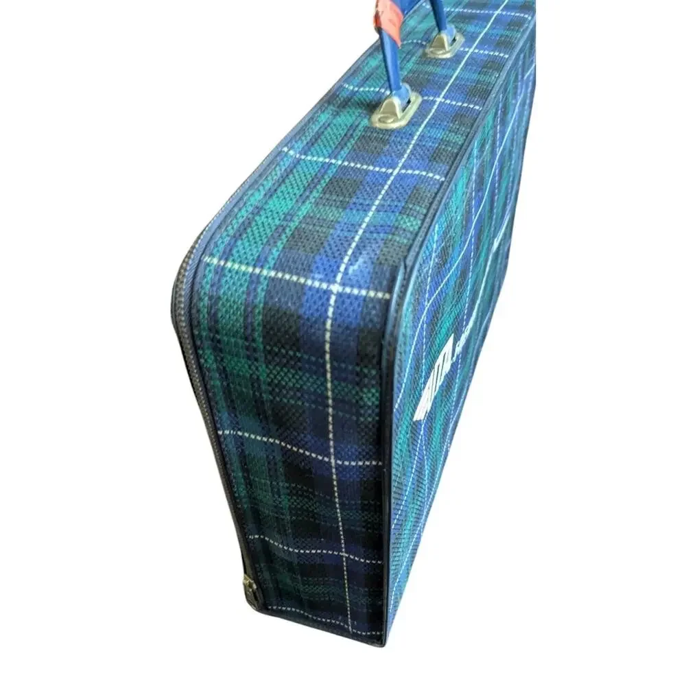 Vtg UTA French Airlines Cabin Suitcase Tartan Plaid Carry On Bag Small 1950s
